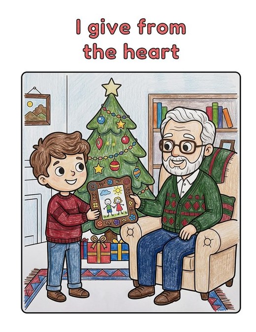 I give from the heart, coloured in