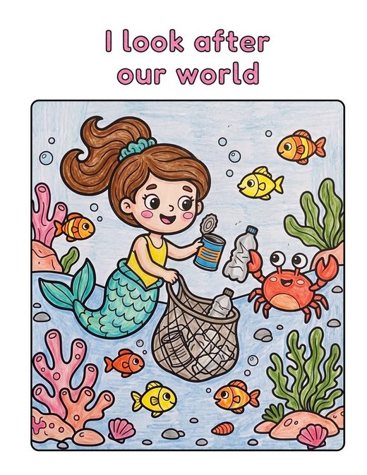 I look after our world, coloured in