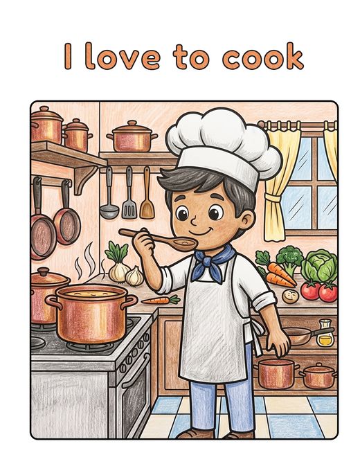 I love to cook, coloured in